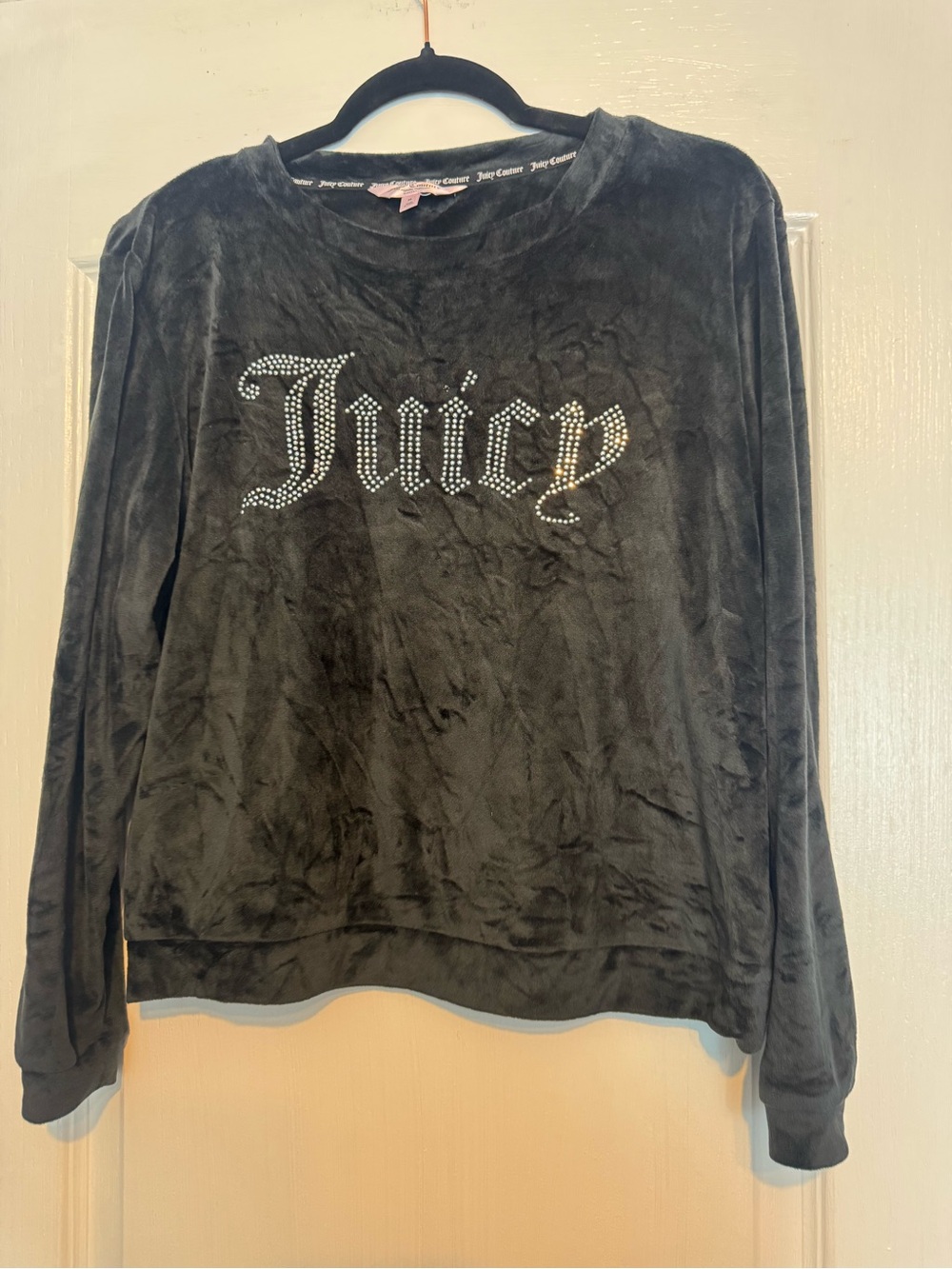 Juicy Couture Black Velour Rhinestone 'Juicy' Pullover Sweatshirt